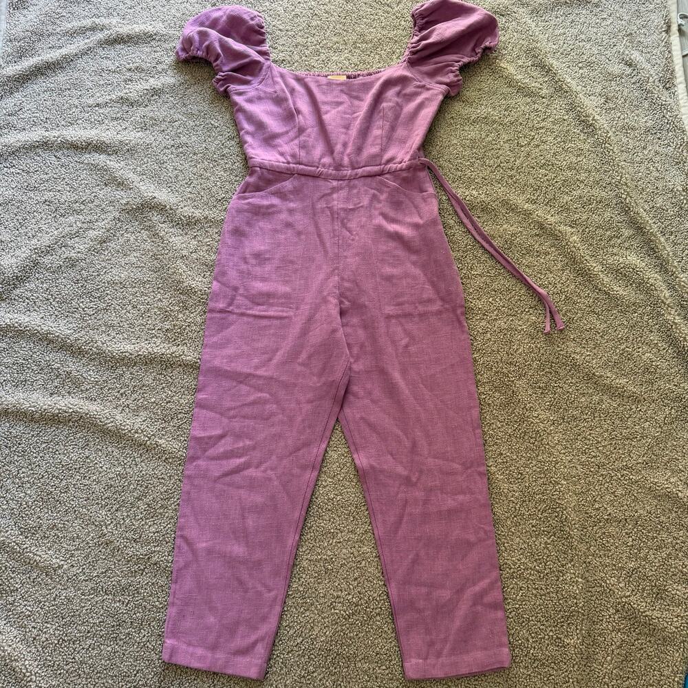 Samantha Pleet Siren 100% Linen Jumpsuit Purple Thistle Size 4